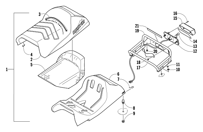 Parts Diagram for Arctic Cat 2004 MOUNTAIN CAT 570 SNOWMOBILE SEAT, RACK, AND TAILLIGHT ASSEMBLY