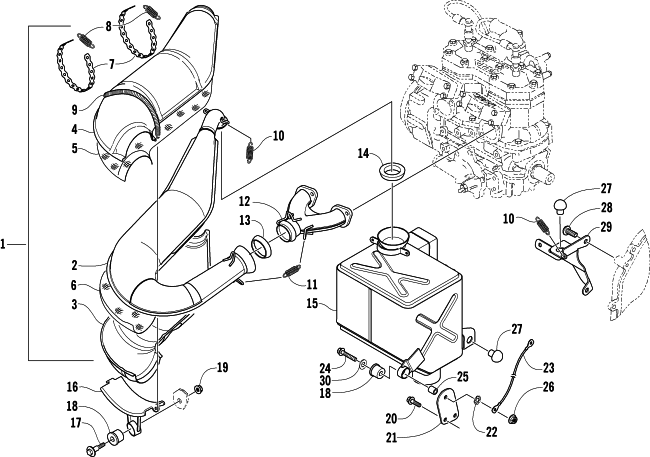 Parts Diagram for Arctic Cat 2004 MOUNTAIN CAT 600 EFI SNOWMOBILE EXHAUST ASSEMBLY