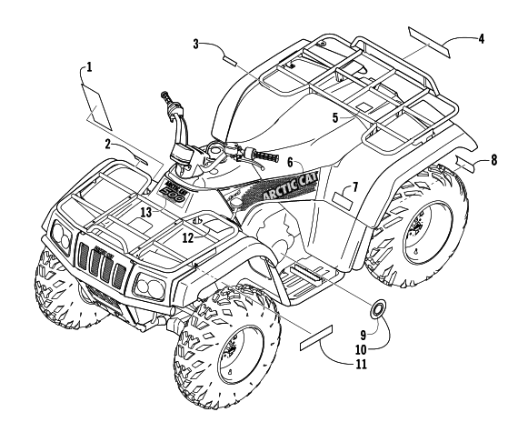 Parts Diagram for Arctic Cat 2004 500 MANUAL TRANSMISSION 4X4 FIS ATV DECALS