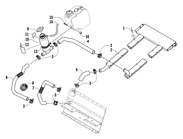 Parts Diagram for Arctic Cat 2004 PANTERA 800 EFI SNOWMOBILE COOLING ASSEMBLY