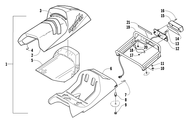 Parts Diagram for Arctic Cat 2004 KING CAT 900 SNOWMOBILE SEAT, RACK, AND TAILLIGHT ASSEMBLY