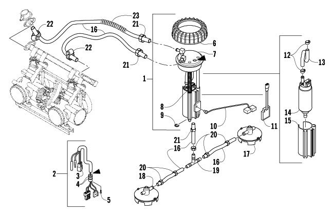 Parts Diagram for Arctic Cat 2004 PANTERA 600 EFI SNOWMOBILE FUEL PUMP ASSEMBLY