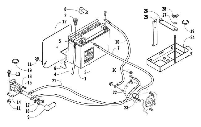 Parts Diagram for Arctic Cat 2004 PANTERA 800 EFI SNOWMOBILE BATTERY, SOLENOID, AND CABLES