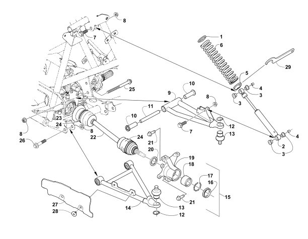 Parts Diagram for Arctic Cat 2004 500 AUTOMATIC TRANSMISSION 4X4 TRV ATV FRONT SUSPENSION ASSEMBLY