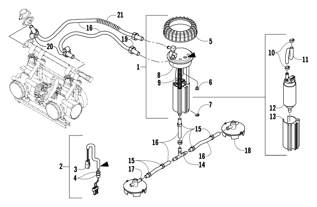 Parts Diagram for Arctic Cat 2004 MOUNTAIN CAT 600 EFI SNOWMOBILE FUEL PUMP ASSEMBLY