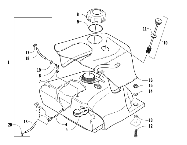 Parts Diagram for Arctic Cat 2005 KING CAT 900 SNOWMOBILE GAS TANK ASSEMBLY