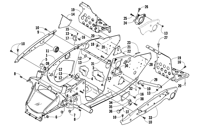 Parts Diagram for Arctic Cat 2004 FIRECAT 600 SNO PRO 1.375 SNOWMOBILE FRONT FRAME AND FOOTREST ASSEMBLY