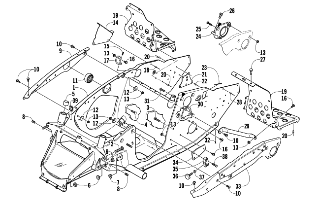 Parts Diagram for Arctic Cat 2004 FIRECAT 700 EFI SNO PRO 1 SNOWMOBILE FRONT FRAME AND FOOTREST ASSEMBLY