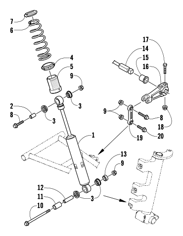 Parts Diagram for Arctic Cat 2005 PANTERA 550 (S2005PTCCAUSB) SNOWMOBILE SHOCK ABSORBER AND SWAY BAR ASSEMBLY