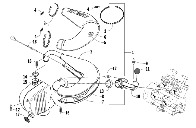 Parts Diagram for Arctic Cat 2004 FIRECAT 500 SNO PRO 1 SNOWMOBILE EXHAUST ASSEMBLY