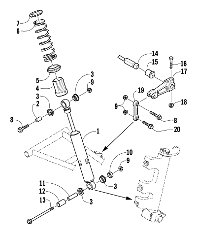 Parts Diagram for Arctic Cat 2004 PANTERA 550 SNOWMOBILE SHOCK ABSORBER AND SWAY BAR ASSEMBLY