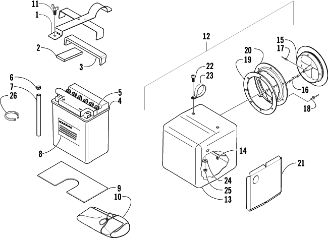 Parts Diagram for Arctic Cat 2004 400 MANUAL TRANSMISSION 4X4 ATV STORAGE BOX AND BATTERY ASSEMBLY