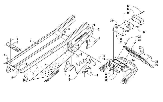 Parts Diagram for Arctic Cat 2004 FIRECAT 600 SNO PRO 1.375 SNOWMOBILE TUNNEL, REAR BUMPER, AND TAILLIGHT ASSEMBLY