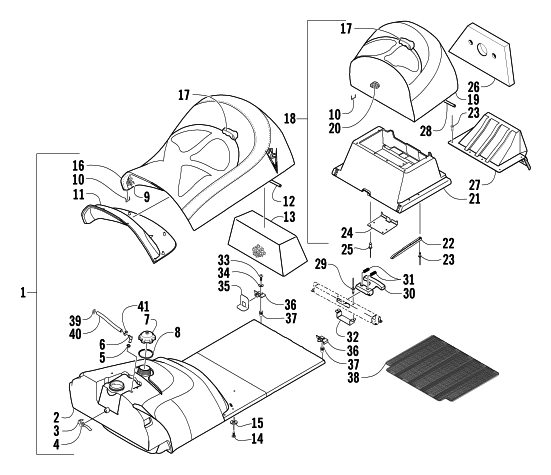 Parts Diagram for Arctic Cat 2004 T660 TURBO TOURING SNOWMOBILE GAS TANK AND SEAT ASSEMBLY