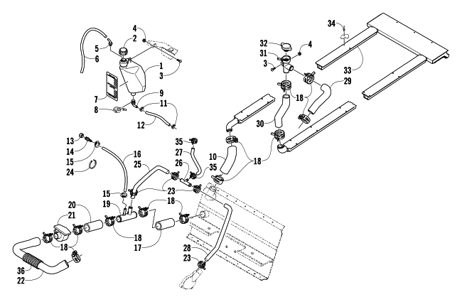 Parts Diagram for Arctic Cat 2004 T660 TURBO TOURING SNOWMOBILE COOLING ASSEMBLY