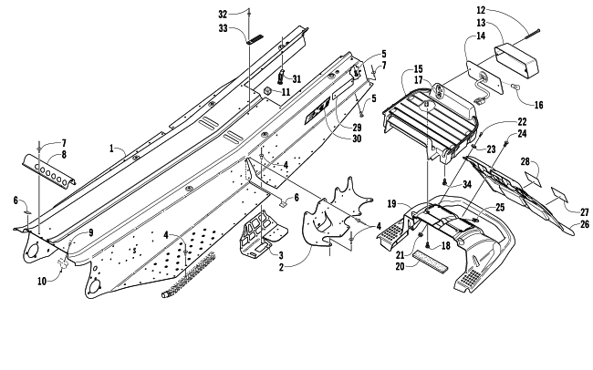 Parts Diagram for Arctic Cat 2004 SABERCAT 700 EFI EXT SNOWMOBILE TUNNEL, REAR BUMPER, AND TAILLIGHT ASSEMBLY