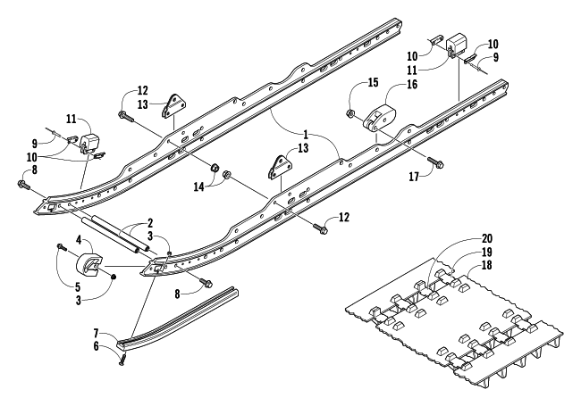 Parts Diagram for Arctic Cat 2004 BEARCAT WIDE TRACK SNOWMOBILE SLIDE RAIL AND TRACK ASSEMBLY