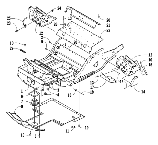 Parts Diagram for Arctic Cat 2004 BEARCAT WIDE TRACK SNOWMOBILE FRONT FRAME AND FOOTREST ASSEMBLY