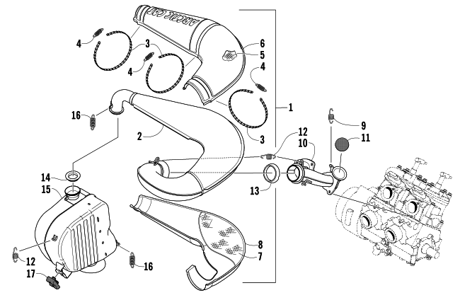 Parts Diagram for Arctic Cat 2004 FIRECAT 600 SNOWMOBILE EXHAUST ASSEMBLY