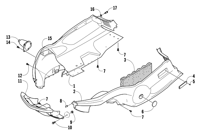 Parts Diagram for Arctic Cat 2005 BEARCAT WIDE TRACK SNOWMOBILE BELLY PAN AND FRONT BUMPER ASSEMBLY