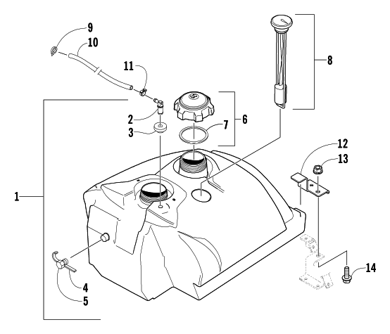 Parts Diagram for Arctic Cat 2004 BEARCAT WIDE TRACK SNOWMOBILE GAS TANK ASSEMBLY