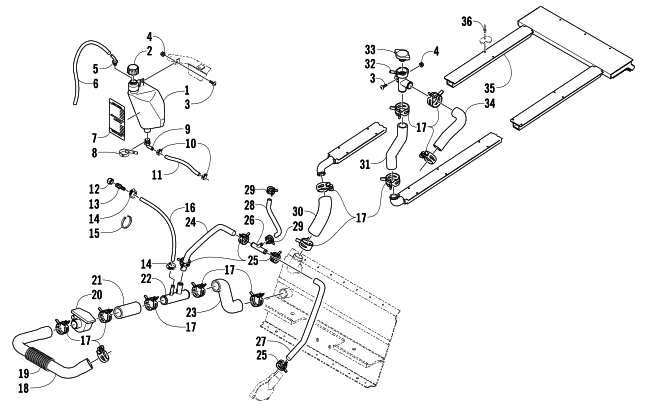 Parts Diagram for Arctic Cat 2004 BEARCAT WIDE TRACK SNOWMOBILE COOLING ASSEMBLY