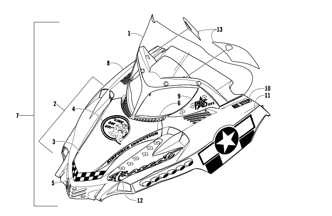 Parts Diagram for Arctic Cat 2004 FIRECAT 600 EFI LIMITED EDITION SNOWMOBILE HOOD AND WINDSHIELD ASSEMBLY