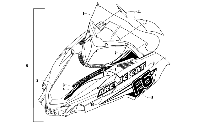 Parts Diagram for Arctic Cat 2004 FIRECAT 600 SNO PRO 1 LIMITED EDITION SNOWMOBILE HOOD AND WINDSHIELD ASSEMBLY