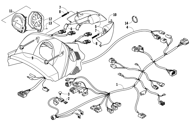 Parts Diagram for Arctic Cat 2004 SABERCAT 600 LX SNOWMOBILE HEADLIGHT, INSTRUMENTS, AND WIRING ASSEMBLIES