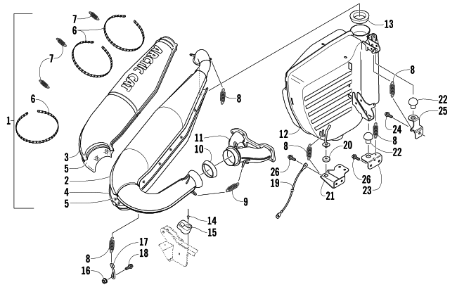 Parts Diagram for Arctic Cat 2004 KING CAT 900 SNOWMOBILE EXHAUST ASSEMBLY