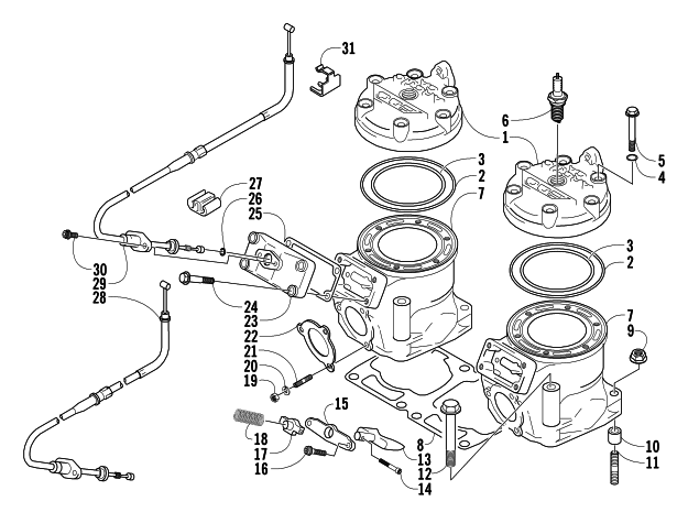 Parts Diagram for Arctic Cat 2004 MOUNTAIN CAT 800 EFI 159 SNOWMOBILE CYLINDER AND HEAD ASSEMBLY