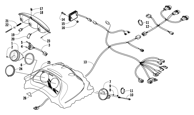 Parts Diagram for Arctic Cat 2004 BEARCAT 570 SNOWMOBILE HEADLIGHT, INSTRUMENTS, AND WIRING ASSEMBLIES