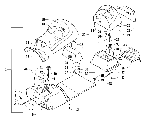 Parts Diagram for Arctic Cat 2004 BEARCAT 570 SNOWMOBILE GAS TANK AND SEAT ASSEMBLY