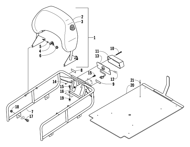 Parts Diagram for Arctic Cat 2004 BEARCAT 570 SNOWMOBILE RACK, BACKREST, AND TAILLIGHT ASSEMBLY