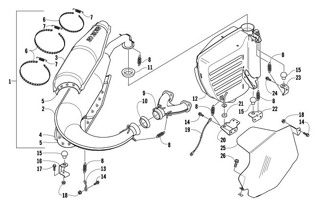 Parts Diagram for Arctic Cat 2004 BEARCAT 570 SNOWMOBILE EXHAUST ASSEMBLY