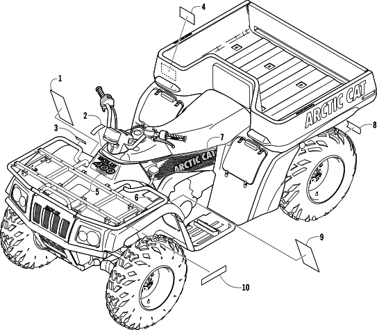 Parts Diagram for Arctic Cat 2004 400 AUTOMATIC TRANSMISSION 4X4 TBX ATV DECALS