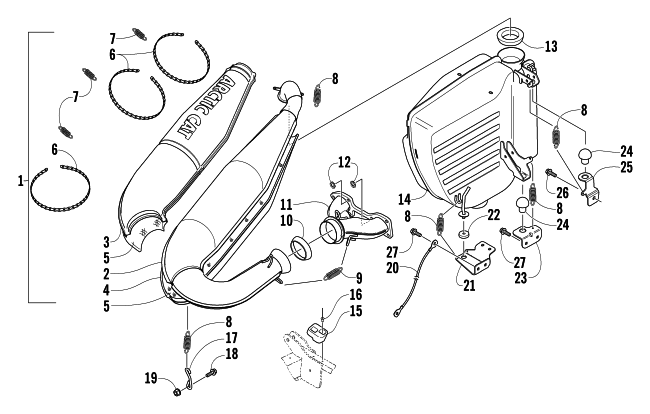 Parts Diagram for Arctic Cat 2004 MOUNTAIN CAT 900 EFI 151 SNOWMOBILE EXHAUST ASSEMBLY