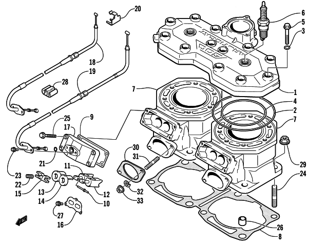 Parts Diagram for Arctic Cat 2004 MOUNTAIN CAT 600 EFI SNOWMOBILE CYLINDER AND HEAD ASSEMBLY