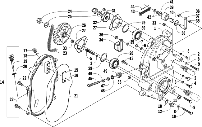 Parts Diagram for Arctic Cat 2004 MOUNTAIN CAT 900 159 SNOWMOBILE DRIVE/DROPCASE ASSEMBLY