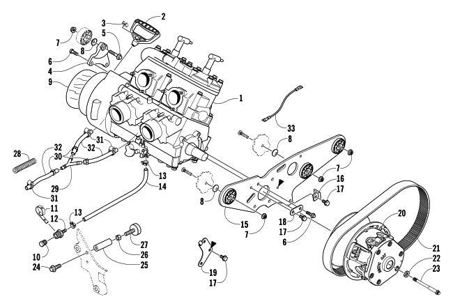 Parts Diagram for Arctic Cat 2004 SABERCAT 500 SNOWMOBILE ENGINE AND RELATED PARTS