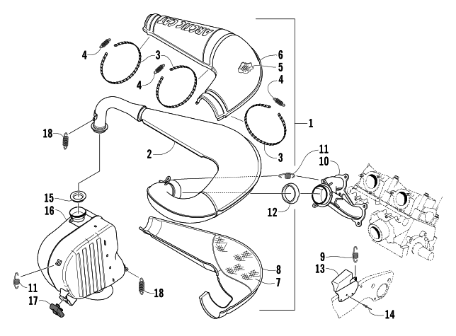 Parts Diagram for Arctic Cat 2004 SABERCAT 500 LX SNOWMOBILE EXHAUST ASSEMBLY