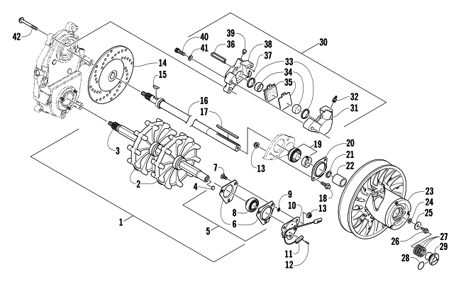 Parts Diagram for Arctic Cat 2004 T660 TURBO TRAIL SNOWMOBILE DRIVE TRAIN SHAFTS AND BRAKE ASSEMBLIES