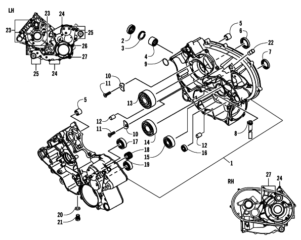 Parts Diagram for Arctic Cat 2005 650 V-2 4X4 FIS CA ATV CRANKCASE ASSEMBLY