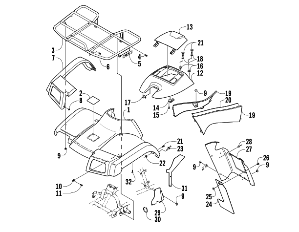 Parts Diagram for Arctic Cat 2004 650 V-2 4X4 FIS ATV FRONT BODY PANEL ASSEMBLY