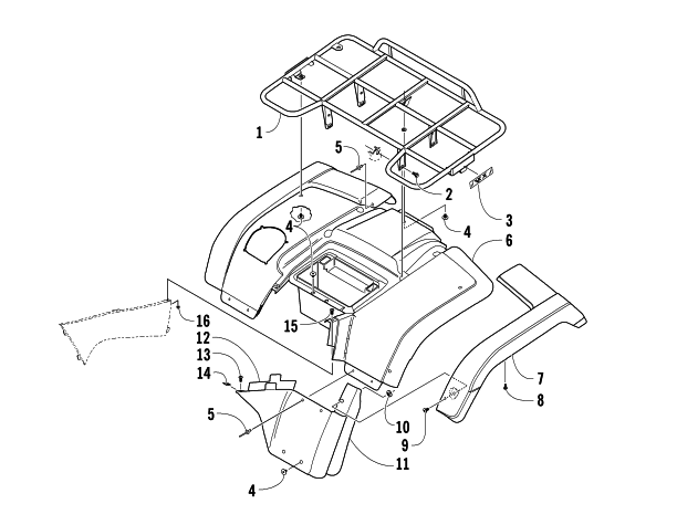 Parts Diagram for Arctic Cat 2004 650 V-2 4X4 FIS MRP CA ATV REAR BODY PANEL ASSEMBLY