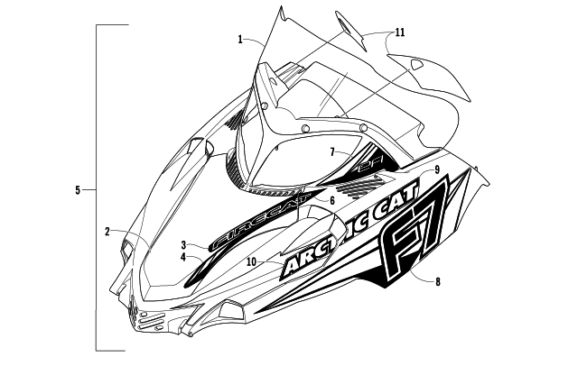 Parts Diagram for Arctic Cat 2004 FIRECAT 700 EFI SNO PRO 1 LIMITED EDITION SNOWMOBILE HOOD AND WINDSHIELD ASSEMBLY