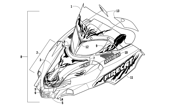 Parts Diagram for Arctic Cat 2004 FIRECAT 700 LIMITED EDITION SNOWMOBILE HOOD AND WINDSHIELD ASSEMBLY