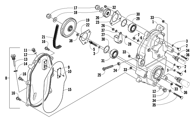 Parts Diagram for Arctic Cat 2004 ARCTIC CAT 440 SNO PRO SNOWMOBILE DRIVE/DROPCASE ASSEMBLY