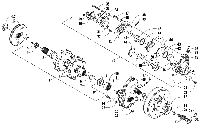 Parts Diagram for Arctic Cat 2004 ZR 900 EFI SNO PRO SNOWMOBILE DRIVE TRAIN AND BRAKE ASSEMBLIES