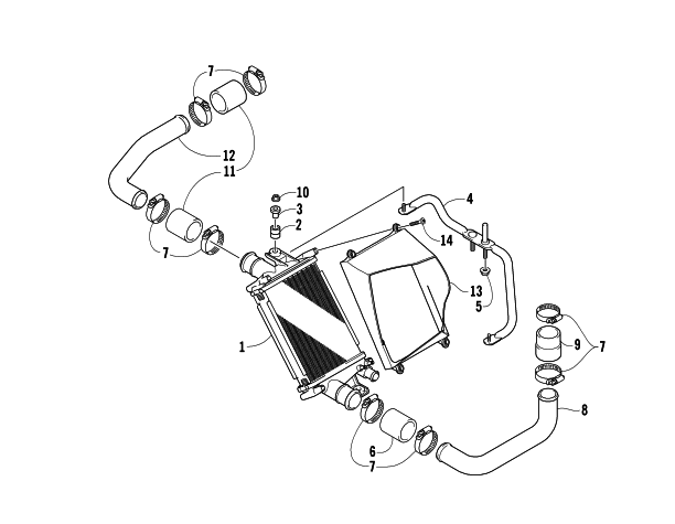 Parts Diagram for Arctic Cat 2004 T660 TURBO TOURING SNOWMOBILE INTERCOOLER ASSEMBLY